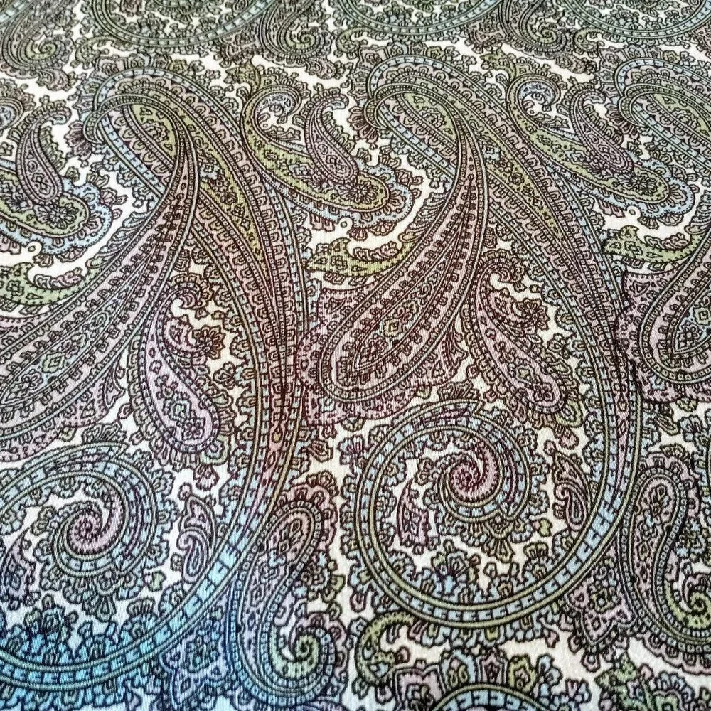 Vintage Pastel Paisley Silk Fringed Oblong Scarf